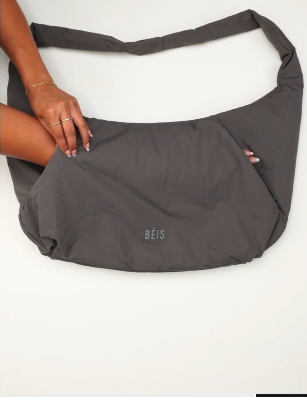 Beis large oversized crescent Catchall bag in charcoal NWT